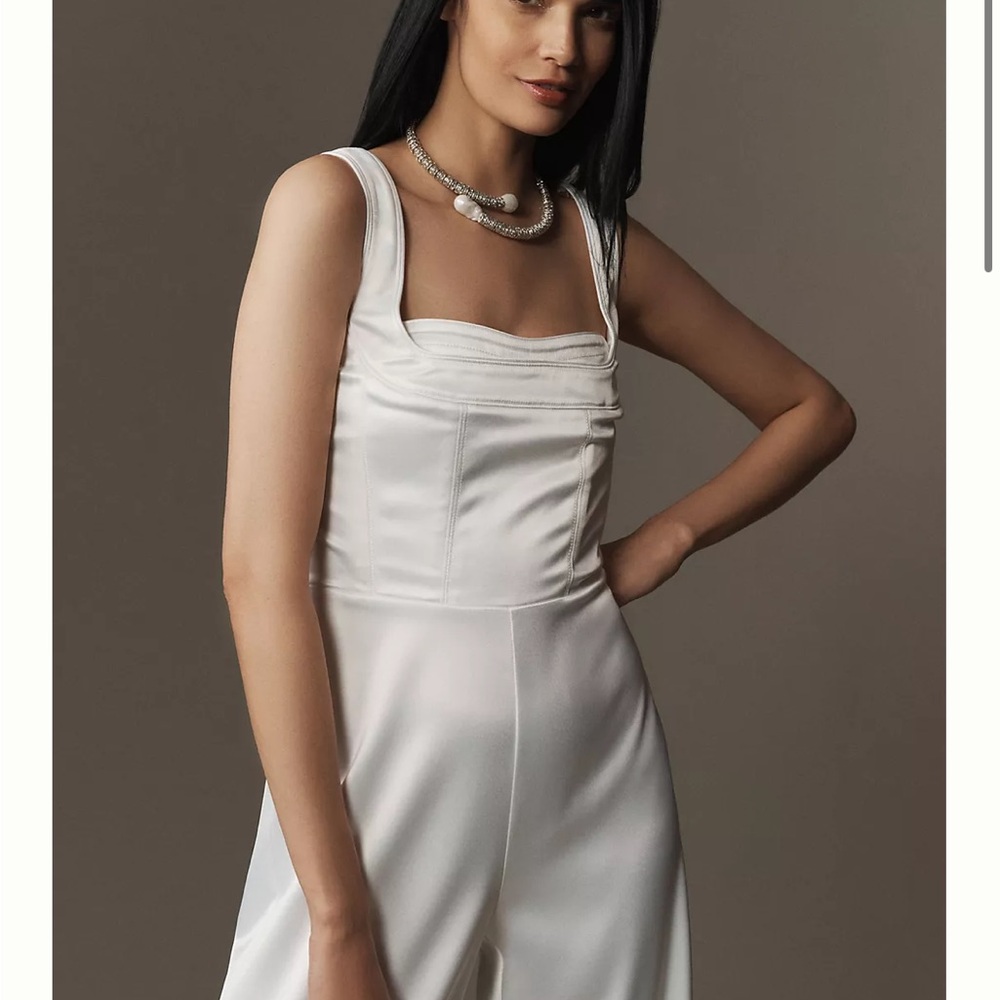 BHLDN Sleeveless Satin Flared Jumpsuit